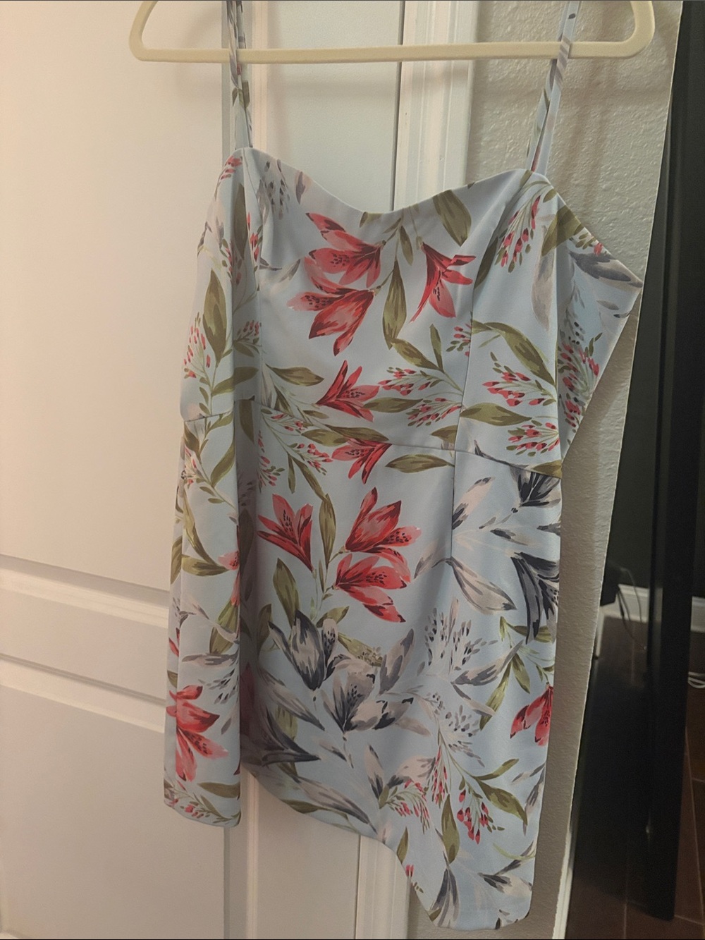 French Connection Light Blue Floral One-Shoulder Dress